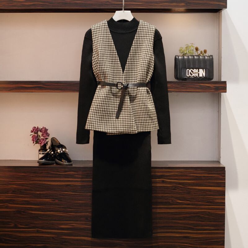 ラップベスト ハイネックワンピースセットアップ 上下 ツーピース 長袖 春 秋 冬 ミディ丈 膝下丈 Select Shop Skry スクリー