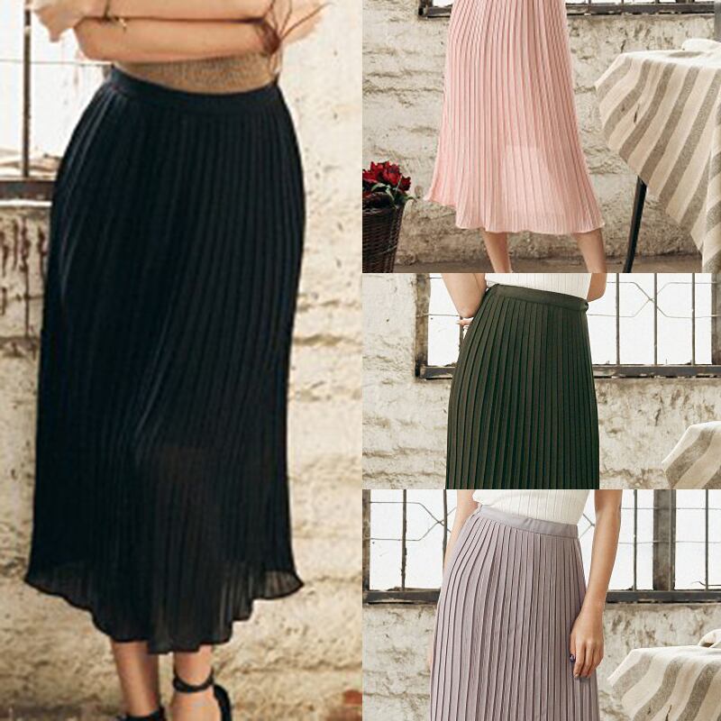 シフォン素材ロングプリーツスカート