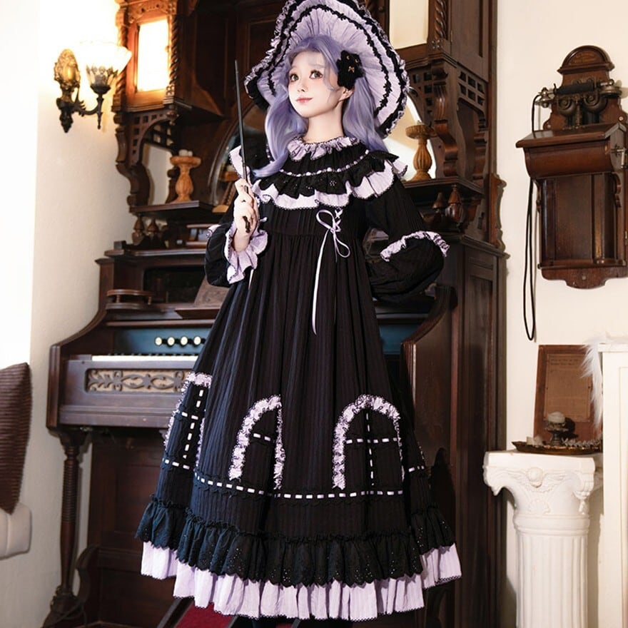 ゴスロリ 魔女セット ワンピース×ハット 2点 ブラック｜WithU