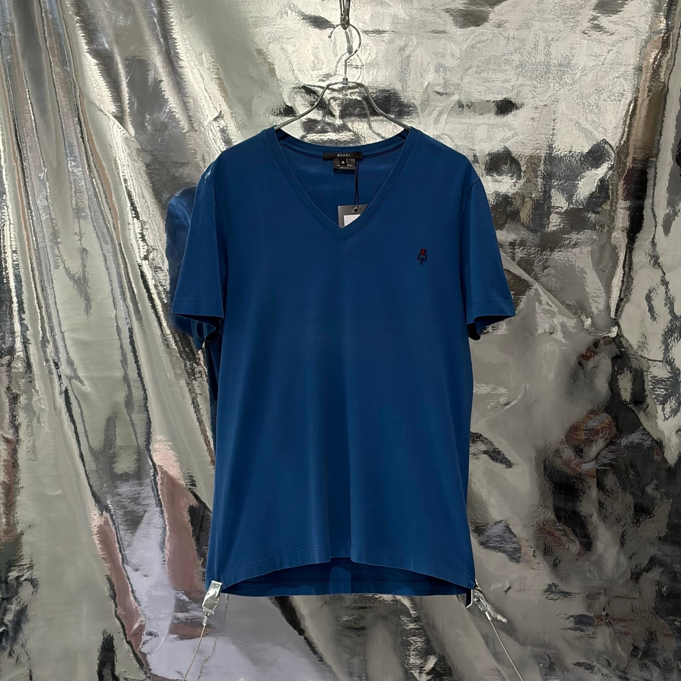 GUCCI ホースビット ウェブライン Vネック Tシャツ ブルー グッチ