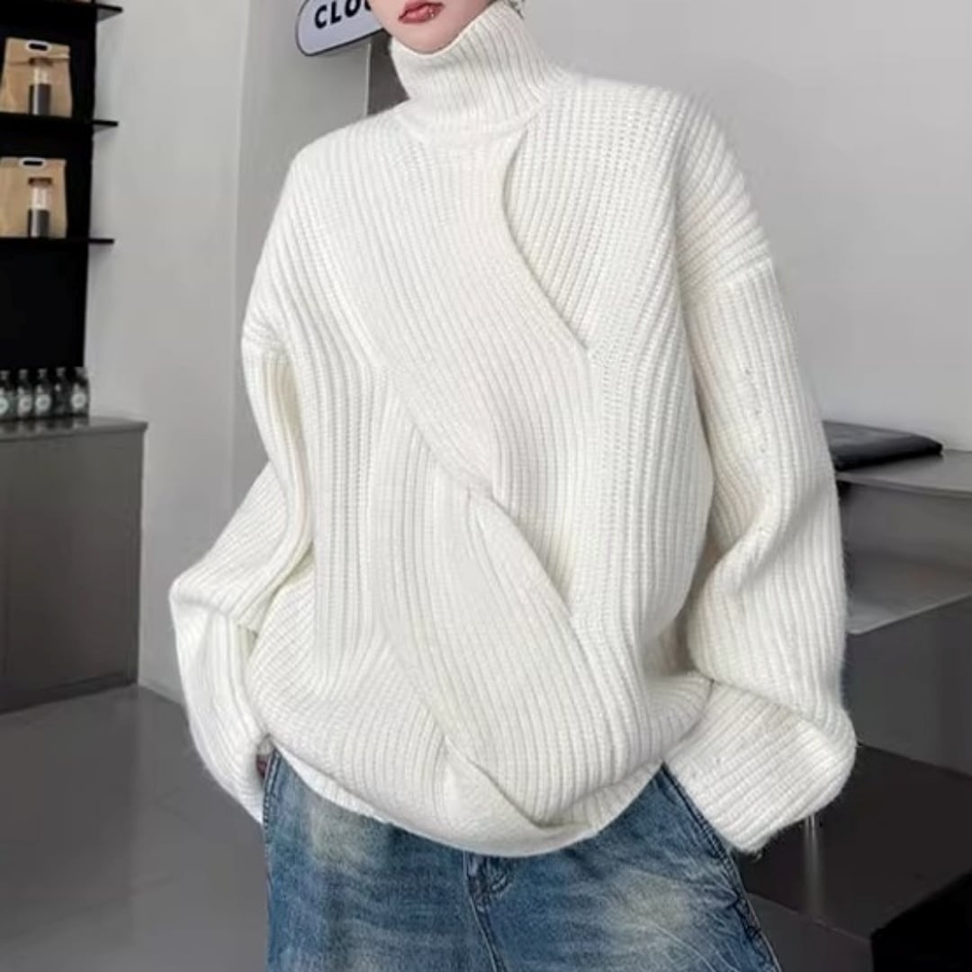 ツイストデザイン リブタートルネックニット 2カラー D12046