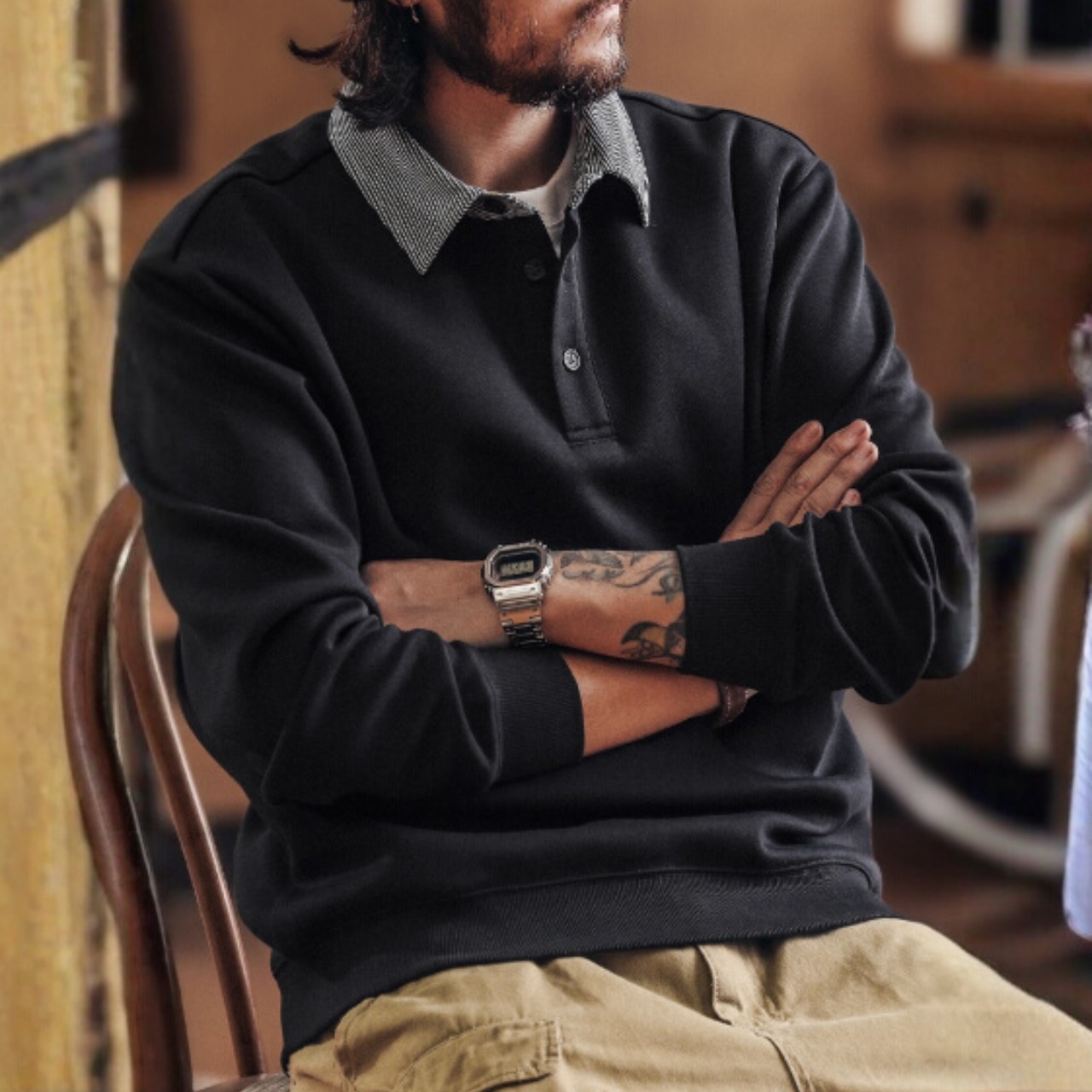 長袖ポロシャツ(襟ストライプ) 　TB1715・画像2