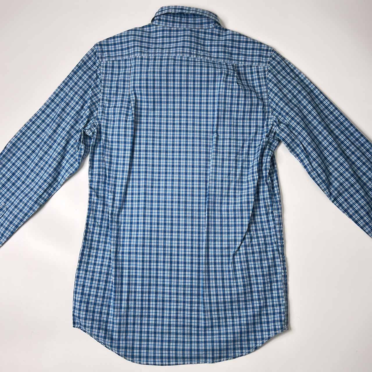 90s CHAPS チャップス チェック BD ボタンダウン 長袖シャツ S/ブルー メンズ インド綿 ビンテージ