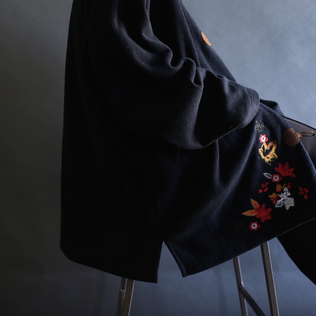 flower embroidery wide silhouette fleece duffle coat