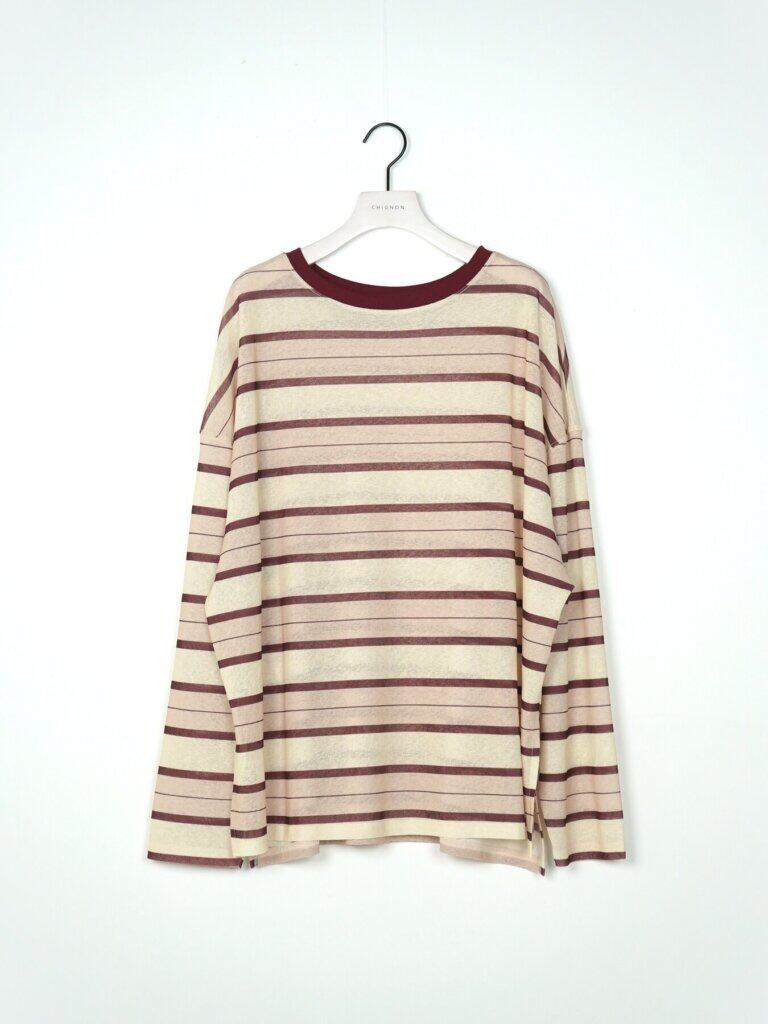 【12/上旬〜中旬入荷次第お届けのご予約】 CHIGNON/シニヨン シアーランダムボーダーTEE 8466-768KO