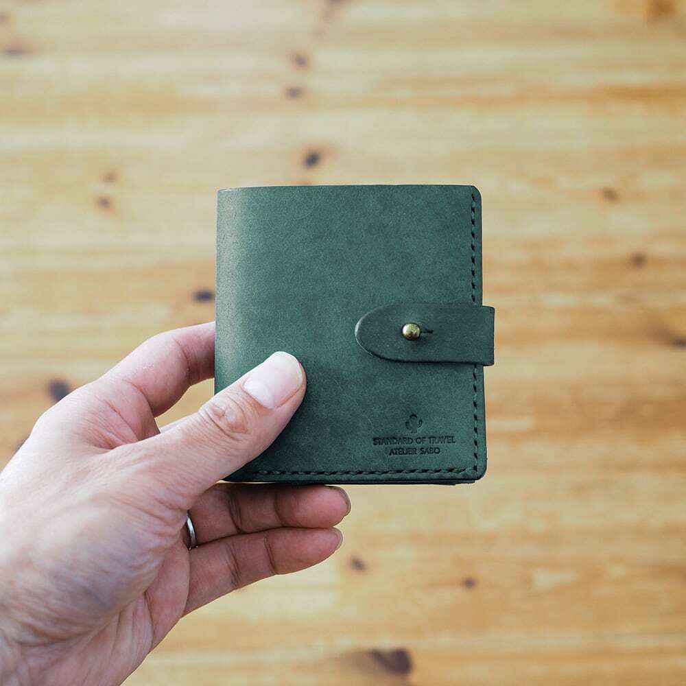 POLOARDO 二つ折り財布 モスグリーン　レザー 使いやすい 二つ折り財布グリーン（受注生産品） | 革小物ブランド
