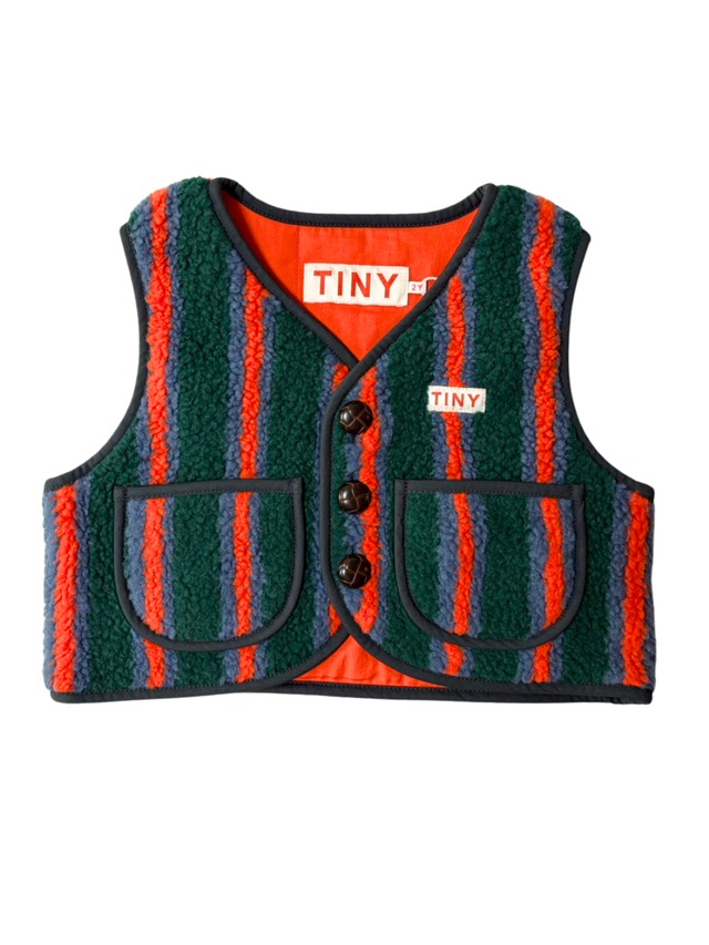 TINY COTTONS / Multicolor Stripes Sherpa Vest (dark green) 26AW