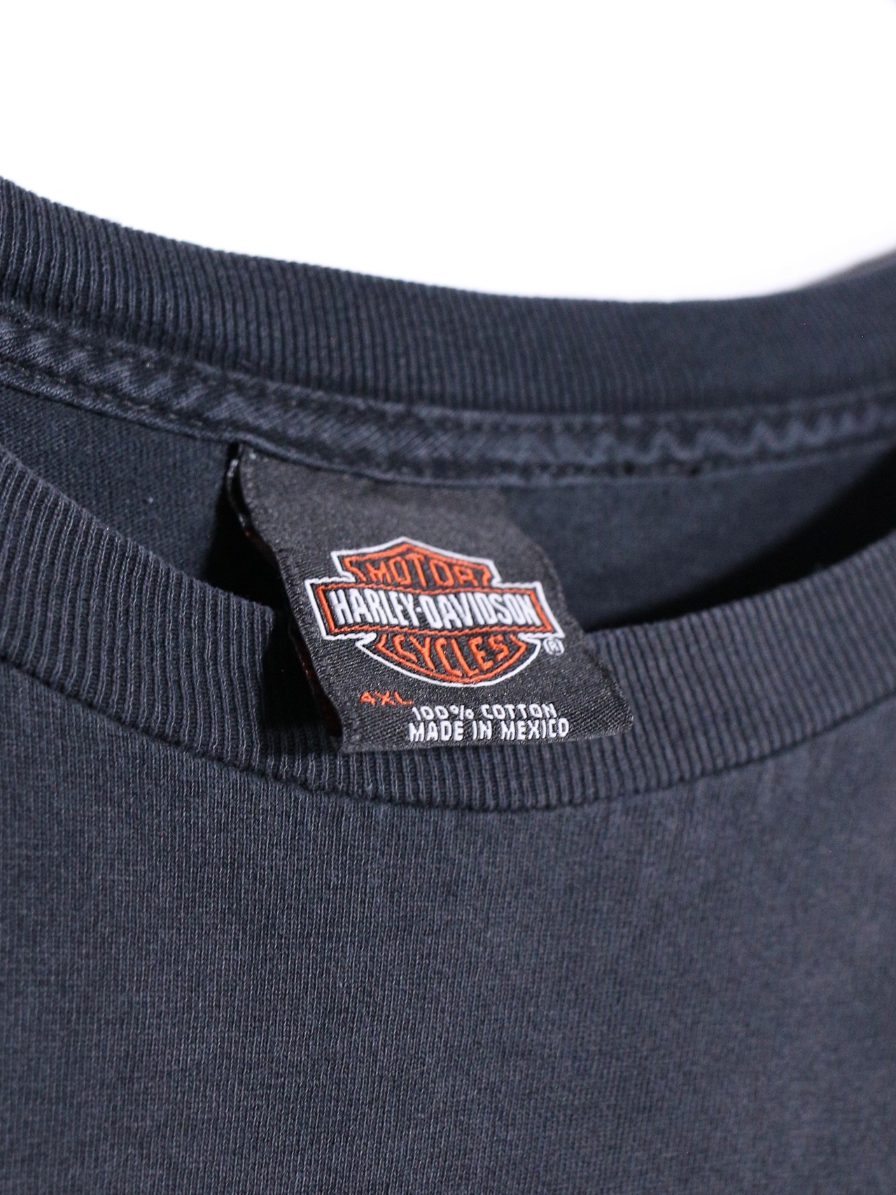 "Harley-Davidson" 墨黒 XXXXL super over silhouette front and back print tee - 13