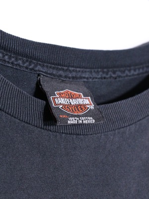 "Harley-Davidson" 墨黒 XXXXL super over silhouette front and back print tee