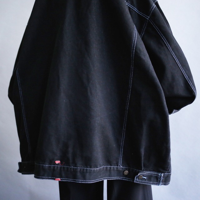 blue stitch work XXXXXL super over size wide silhouette black denim jacket