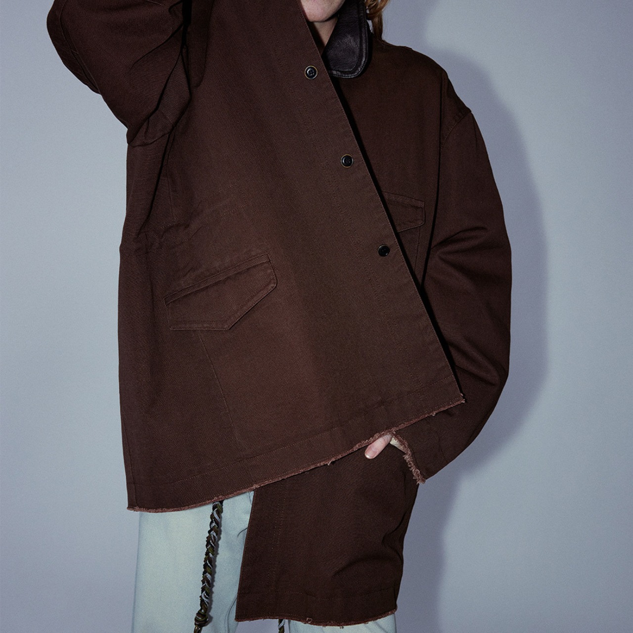 Leather Collar Over Shirt Jacket T3848