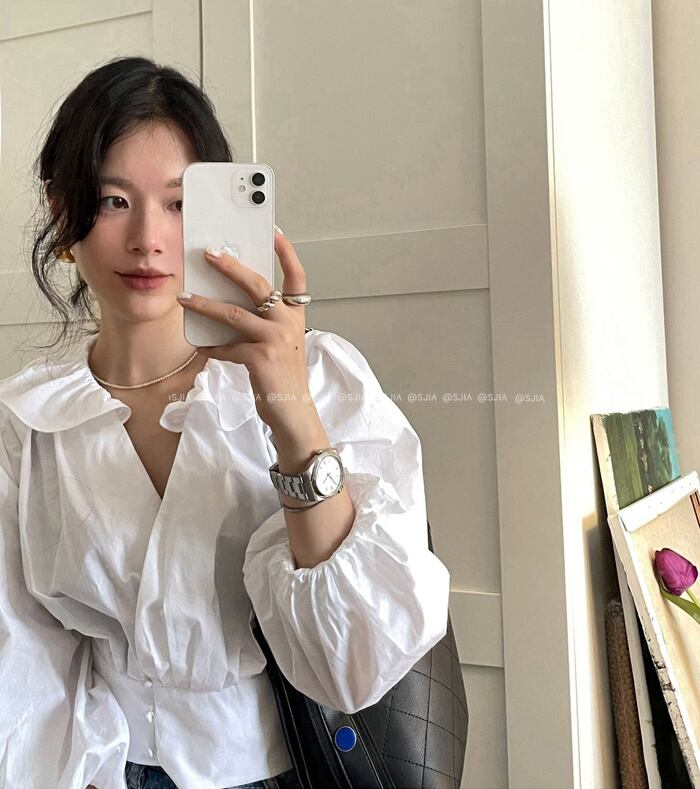 スタンダードスリーブシャツ サマーショート長袖トップス ロング レトロ 夏物 ブラックストロベリース66802915424