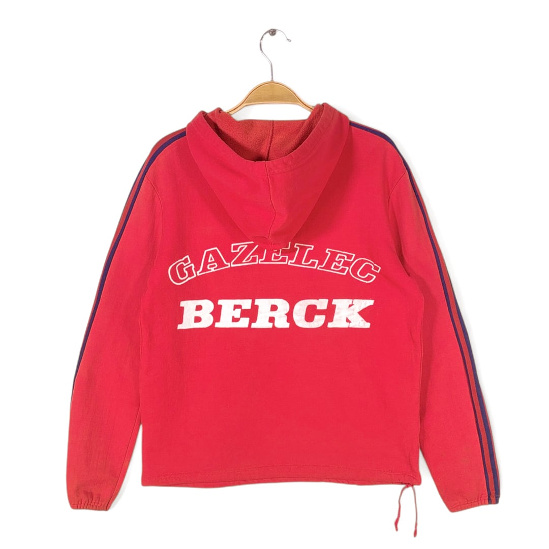 70s アディダス フランス製 VENTEX ヴィンテージトラックジャケット ジャージ フード バックプリント レッド adidas サイズM相当 古着 @CK0249