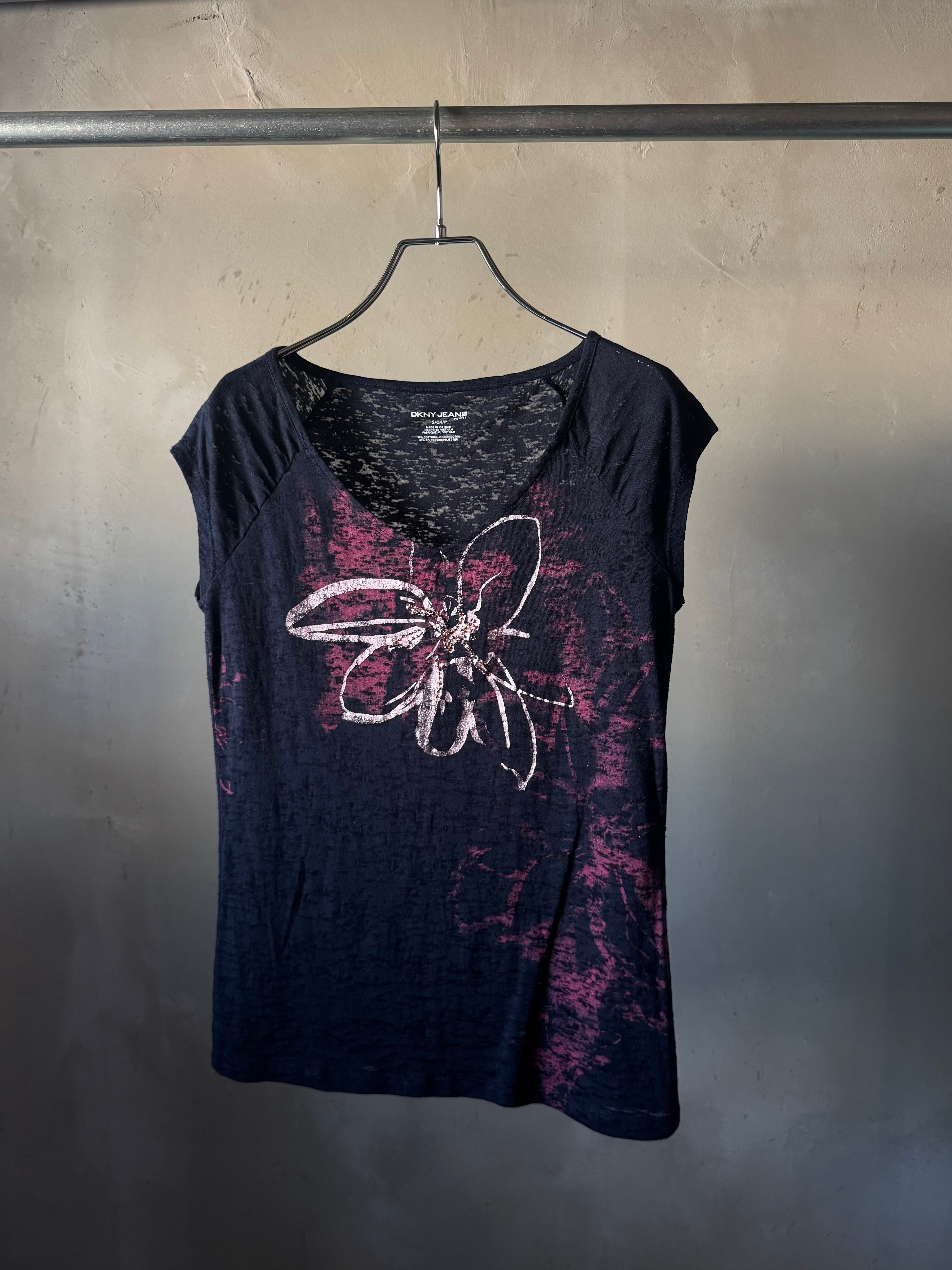 DKNY metallic flower see-through T shirt (Bill vintage)