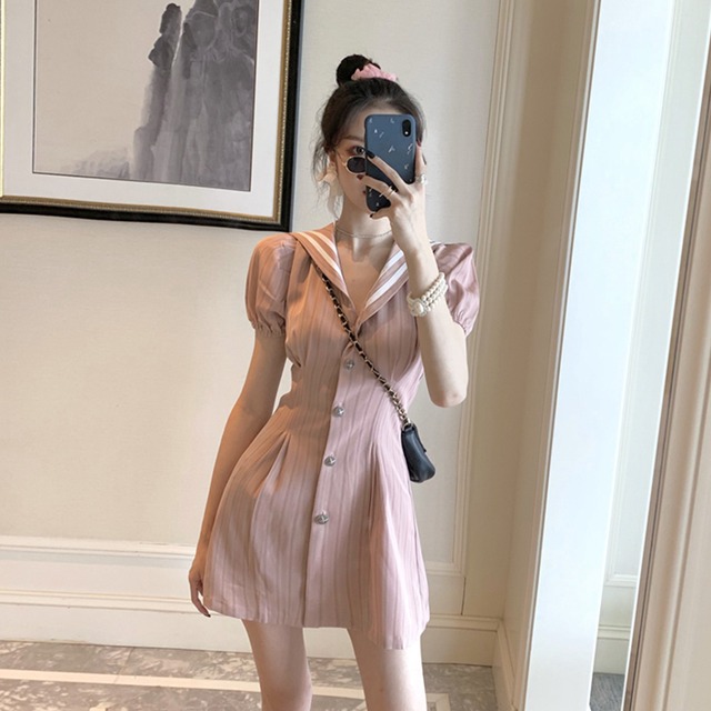 2020年夏の新しいバージョンのウエスタンスタイルのピンクのミドル丈スカートウエストスリミングドレス女性トレンド YY-ファッション45598439026