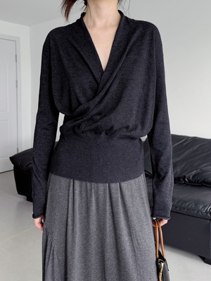 Cross deep V-neck wool knit [T2509]