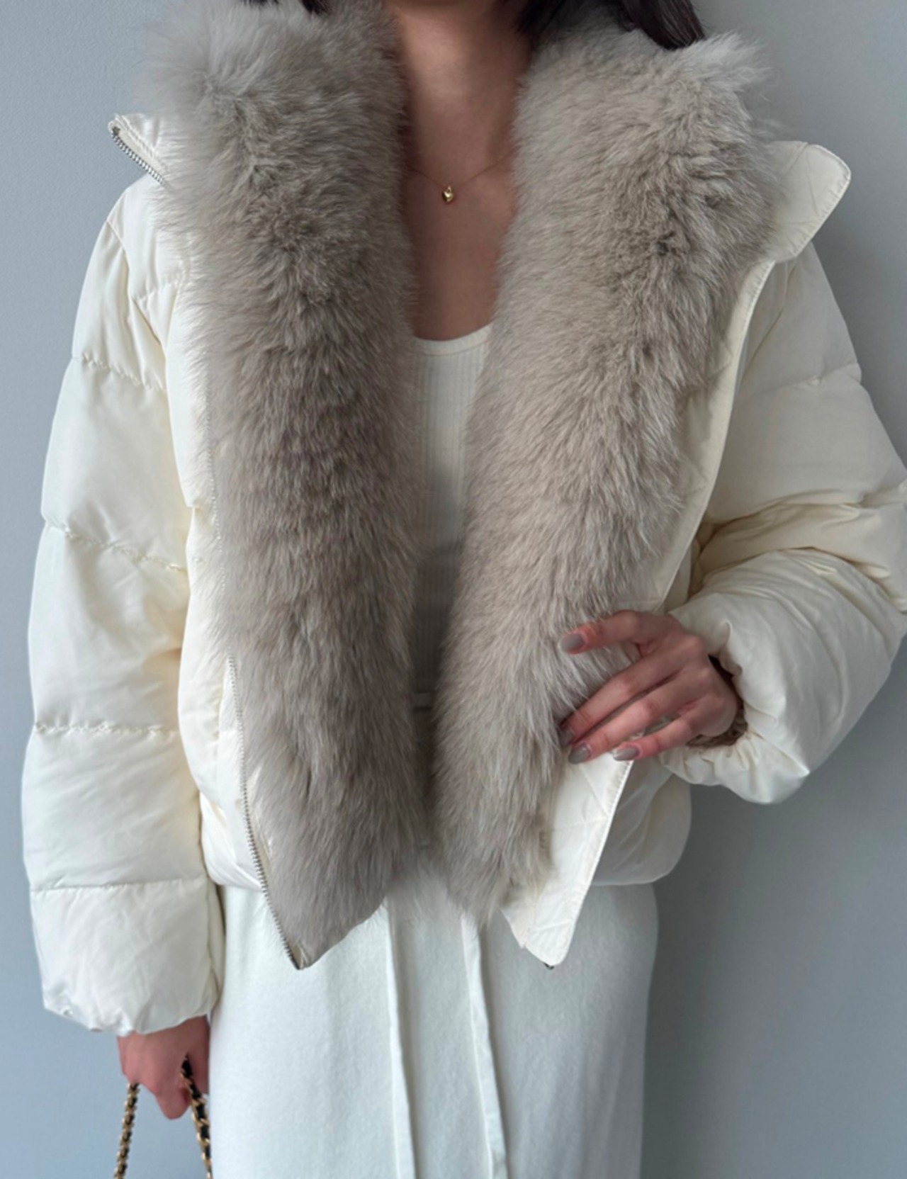 【新作5％OFF・3日間】FoxFur 100% & Goose-Down100% Short Padding_2colors