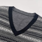 TAKEO KIKUCHI タケオキクチ ノルディック柄 Vネック ニット セーター 3/グレー ブラック系 メンズ