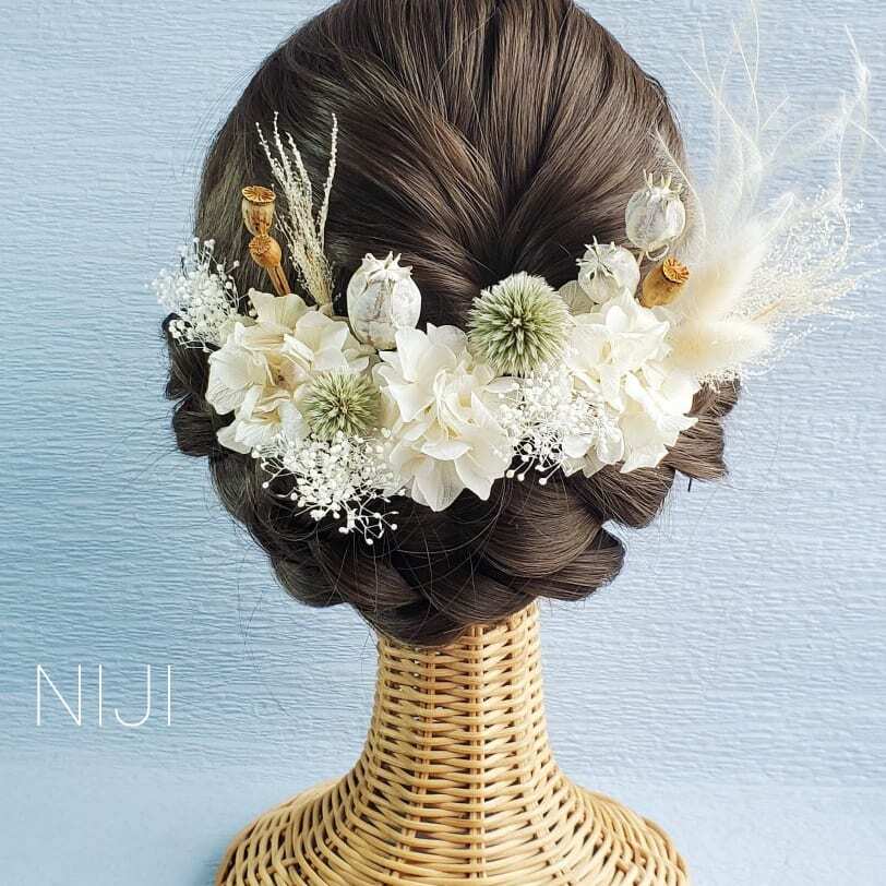 あざみと小花たちの髪飾り ドライフラワー 成人式 結婚式 和装 | NIJI