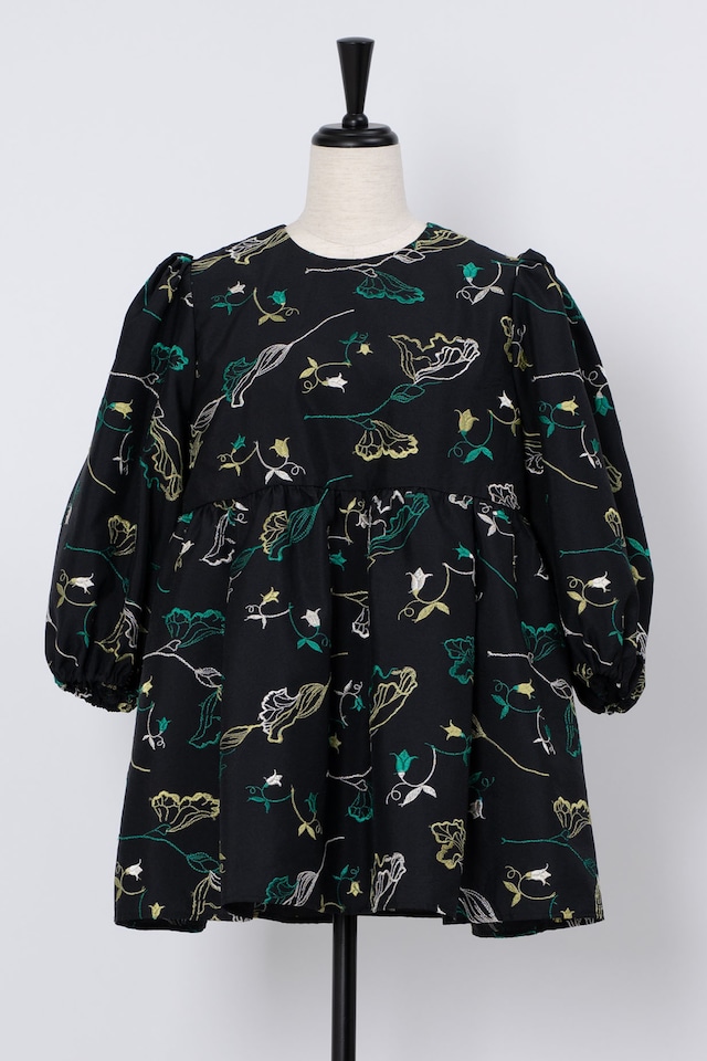 Flower Mirror Embroidery Shirt　BLACK