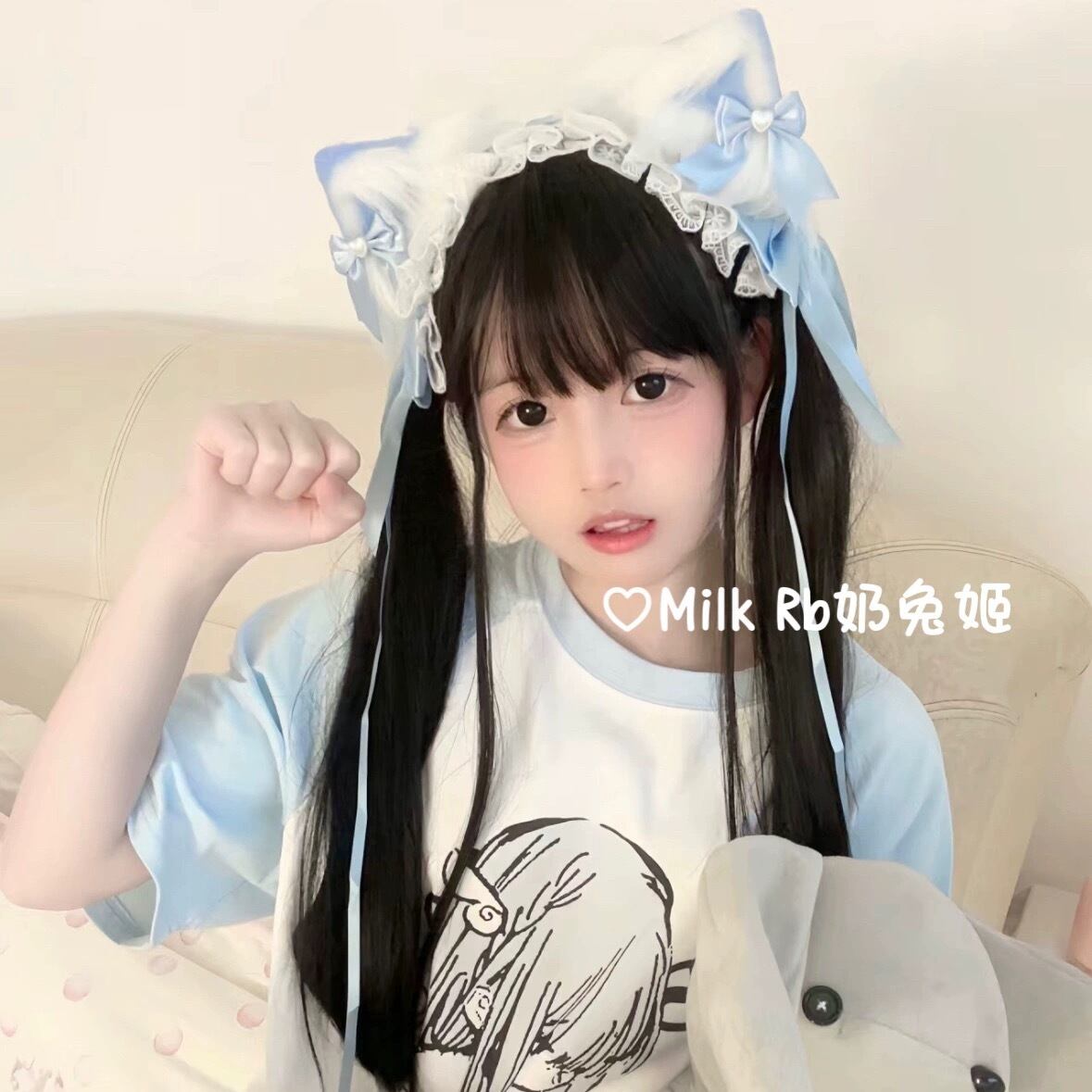 ♡ サブカル系 猫耳 フリルリボン ヘッドドレス purple