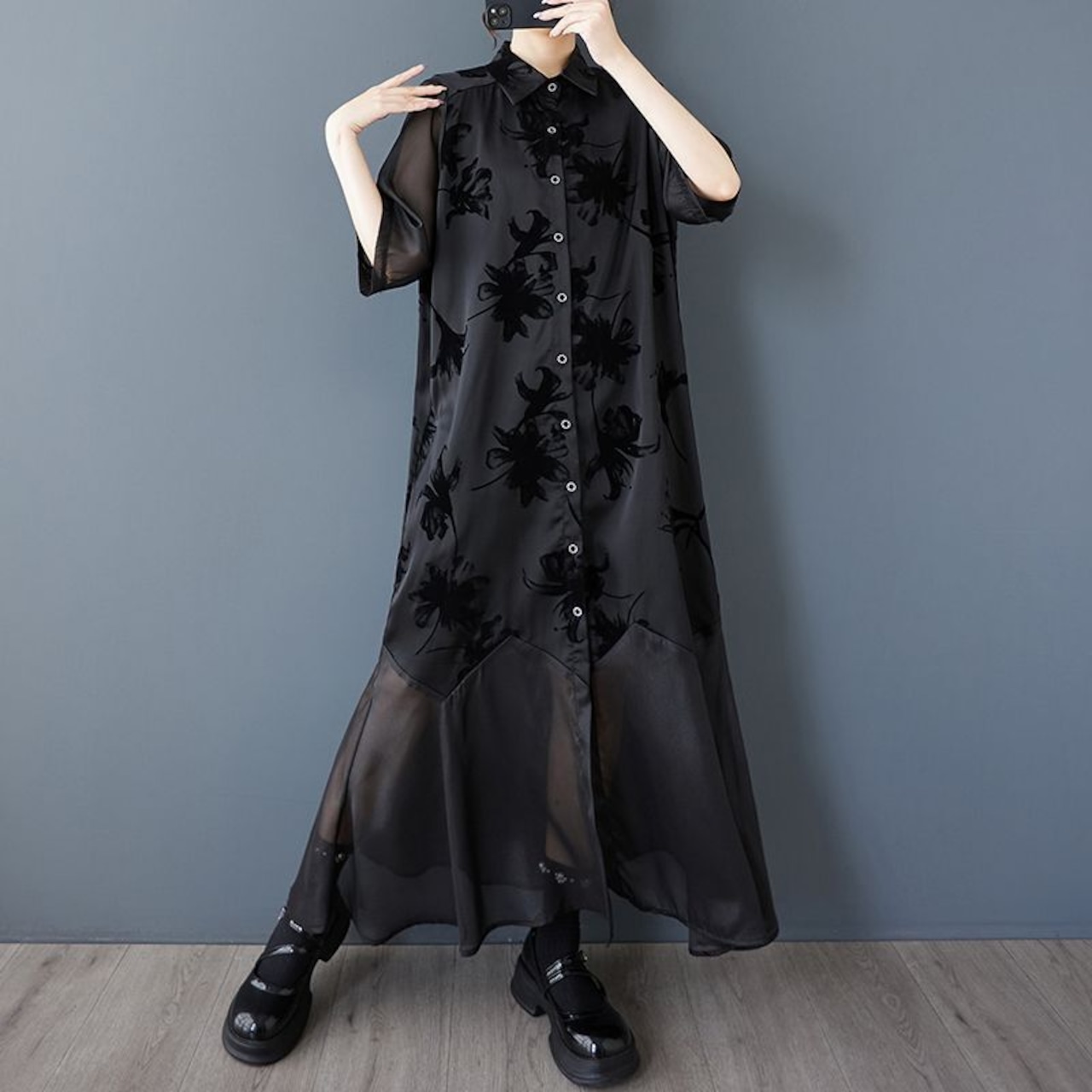 エレガントシアー 百合柄 ワンピース  30143