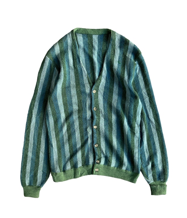 Vintage 60s Alpaca knit cardigan -green stripe-