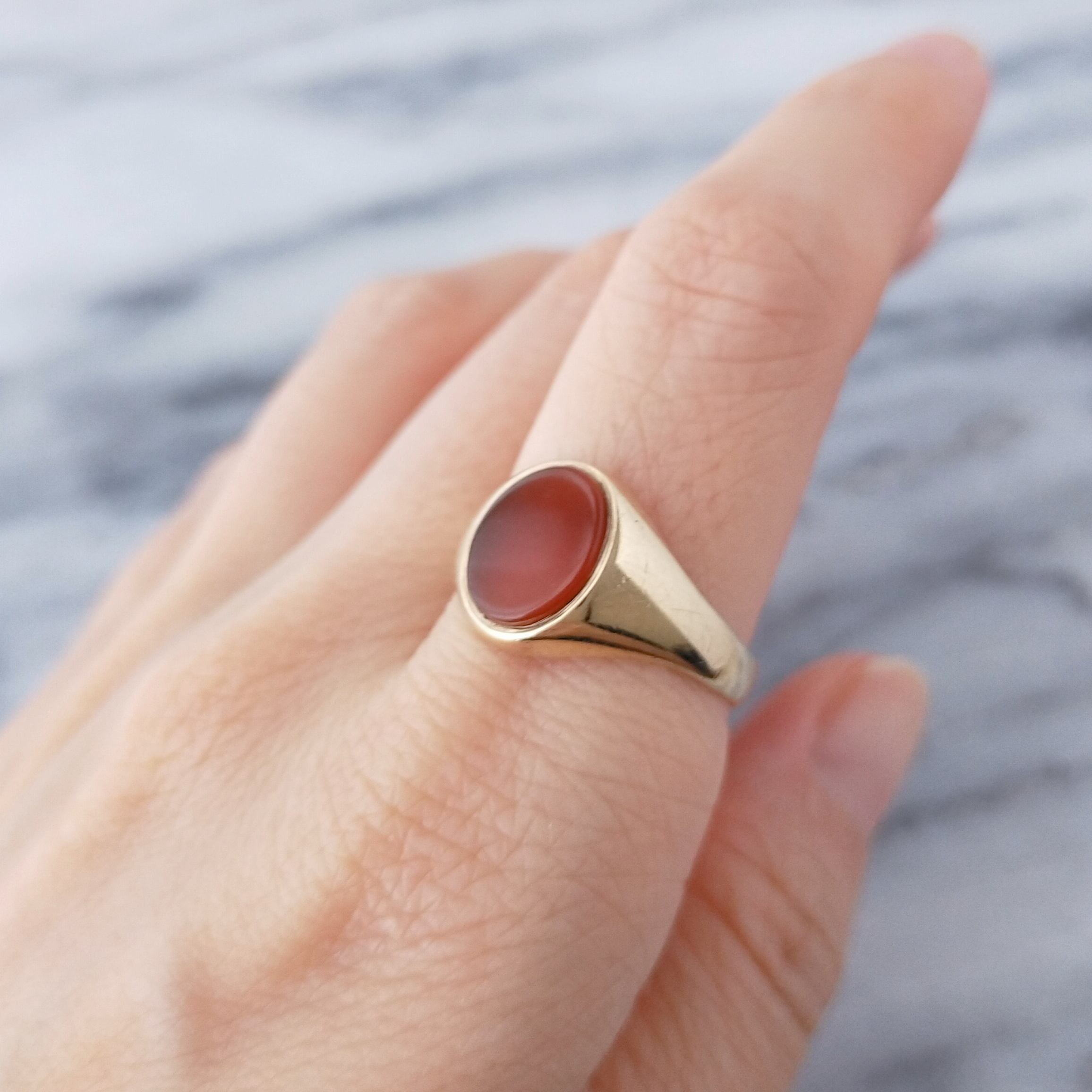 英国 1967年 ヴィンテージ 9kゴールド カーネリアン シグネットリング  