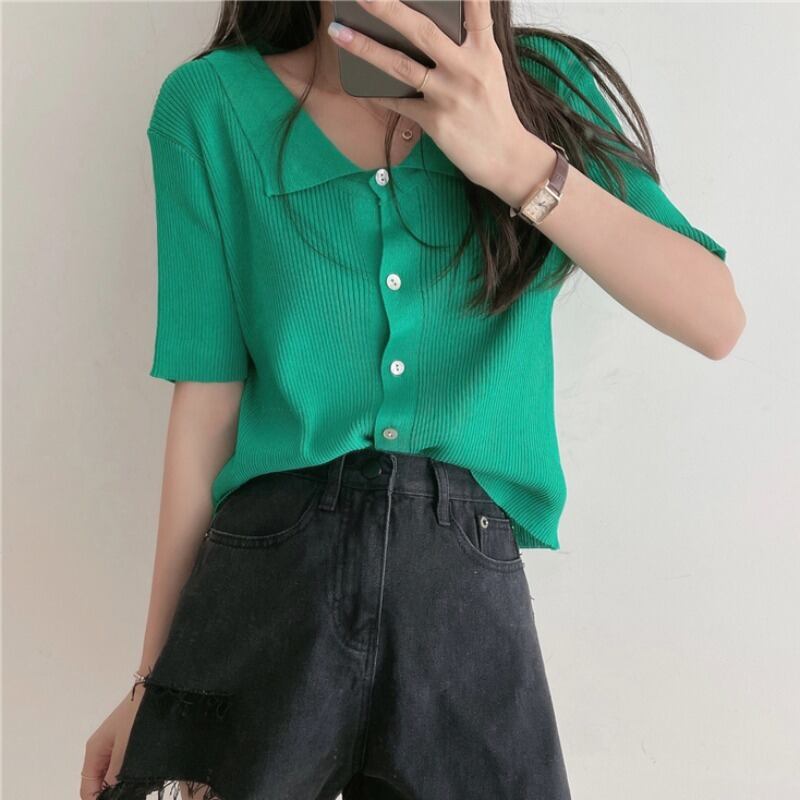 サマースタイルショートルーズ薄手ソリッド カラーニットカーディガンジャケット レディース 夏物 ソリッドカラー ハンチェンe39158864490