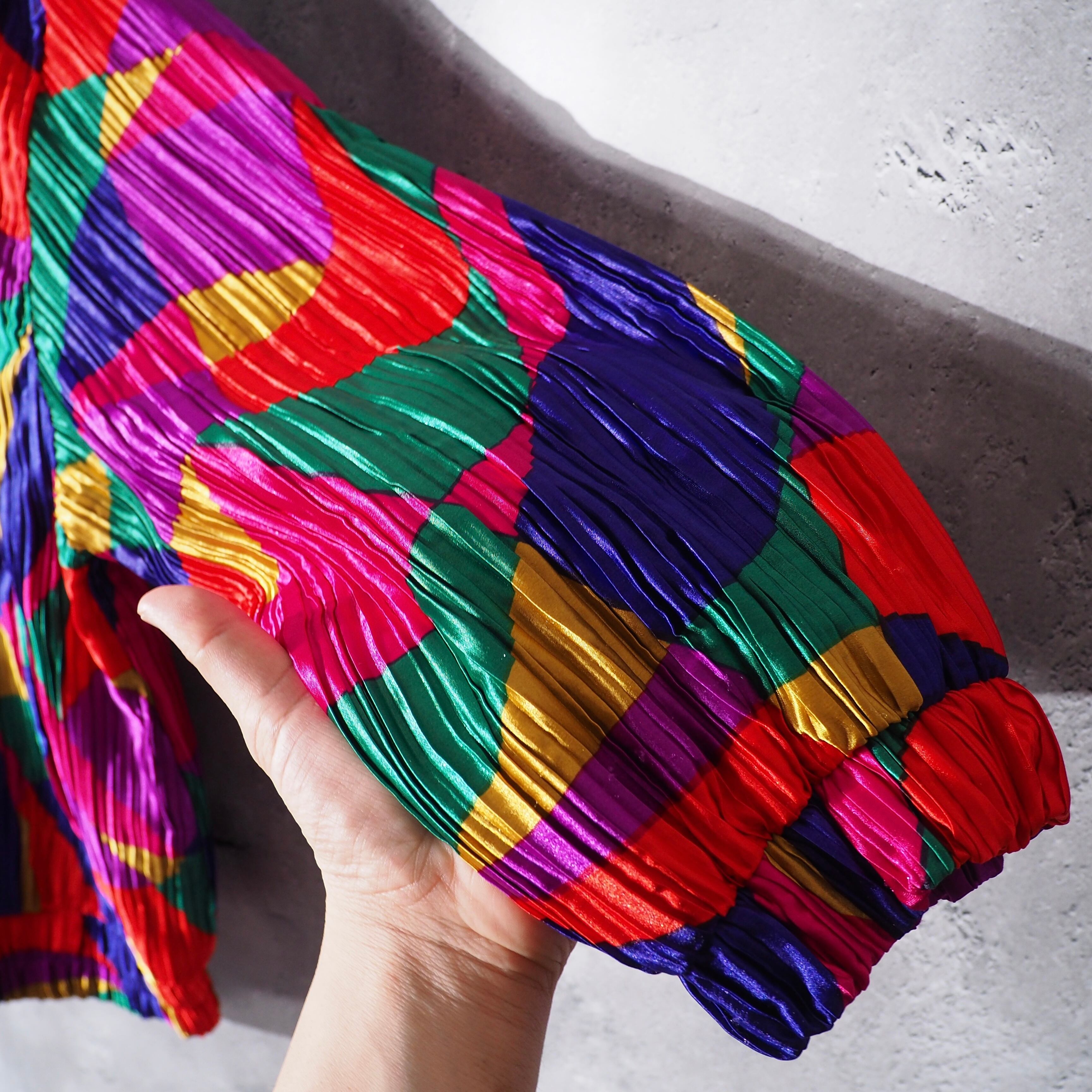 Beautiful Rainbow circle × Solid pleats Design vintage loose jacket Blouson