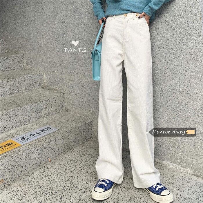 コーデュロイカジュアルパンツ ルーズハイウェストウェストスプリングウィンターワイドレッグ 春物 冬物 ワイドパンツ モンロー40628622982