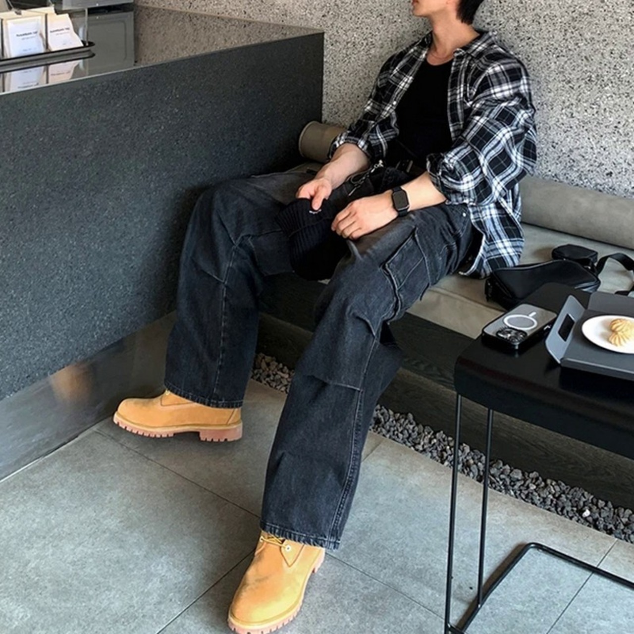 レトロブラックチェック柄シャツ　1247