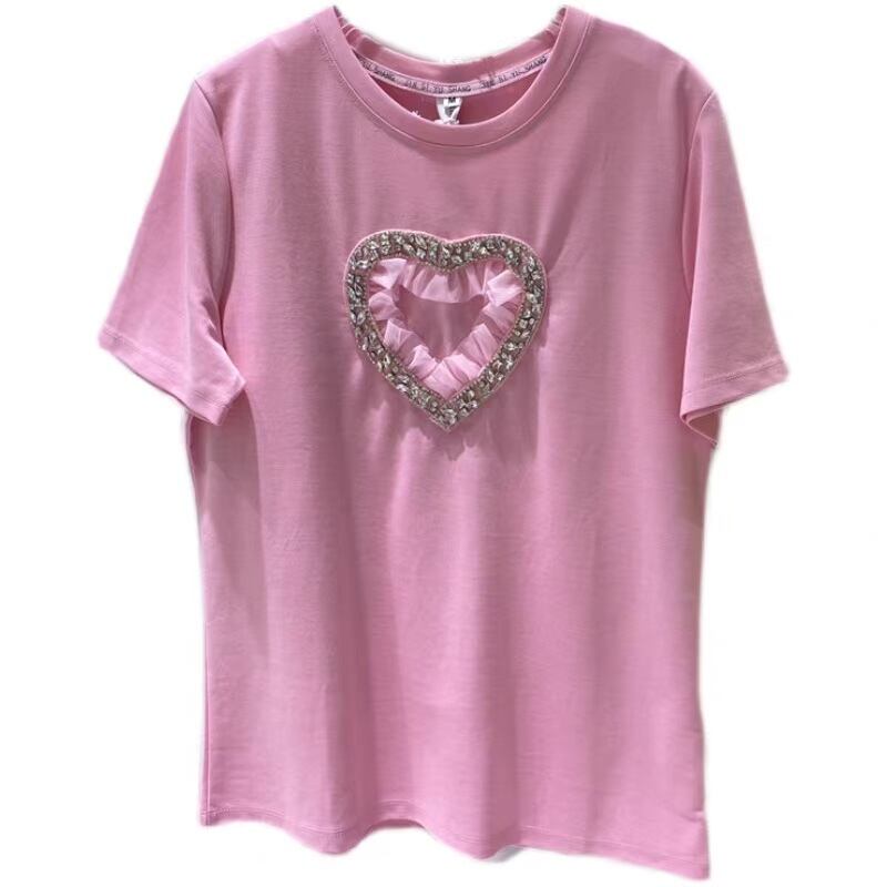 Tシャツ 緑 ピンク 黄色 ラインストーン Tシャツ ラインストーン ねこ