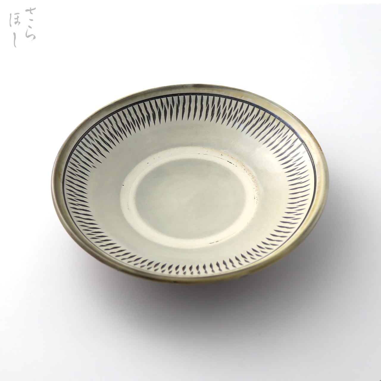 小鹿田焼 小袋窯 6寸皿 中抜き飛びかんな グレー 直径約18.5cm 中皿 陶器 和食器 民藝