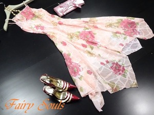 ★送料無料★細身の9号（M）☆エレガント変形シフォンロングワンピ(OPN4003)