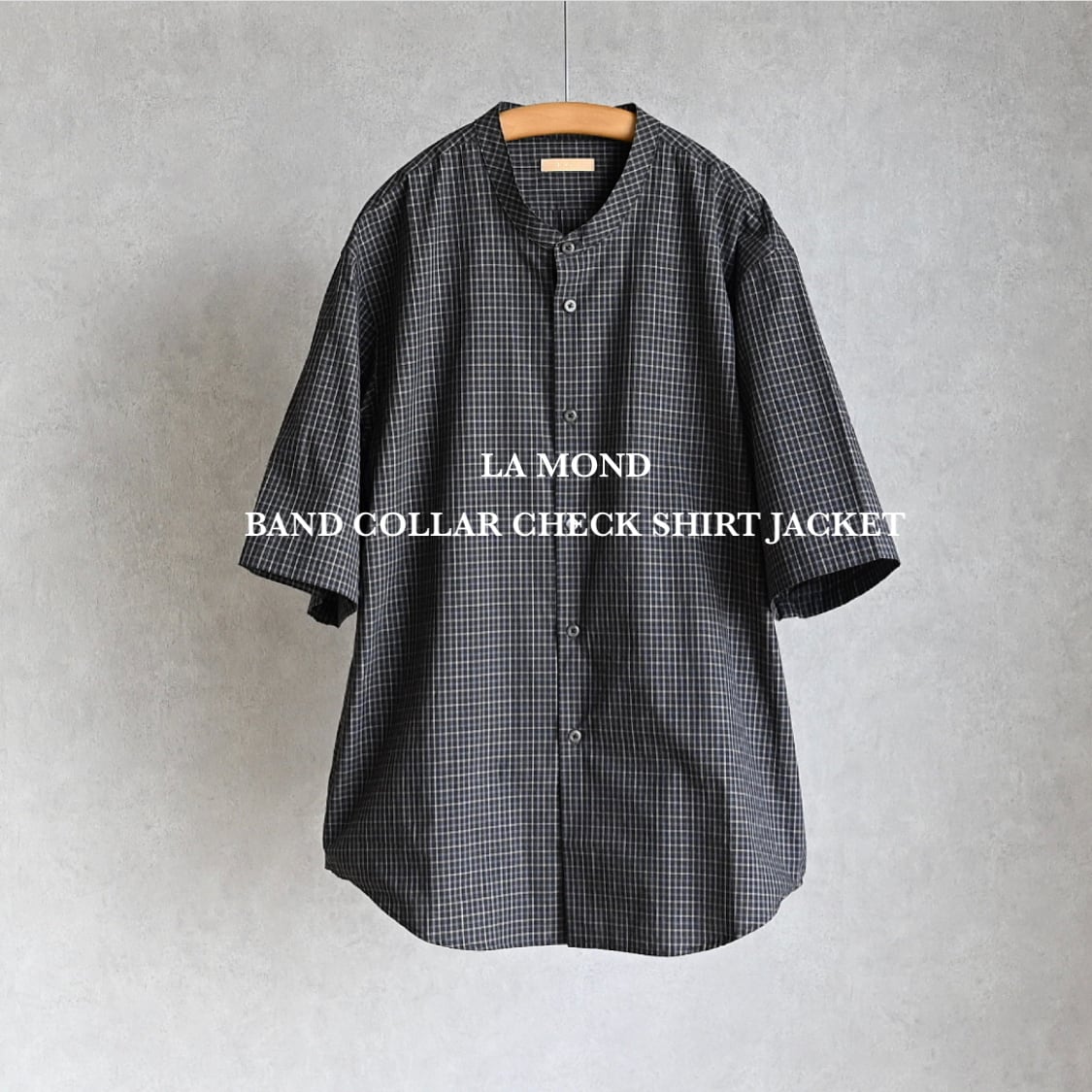 LA MOND】BAND COLLAR CHECK SHIRT JACKET ラモンド チェック バンド