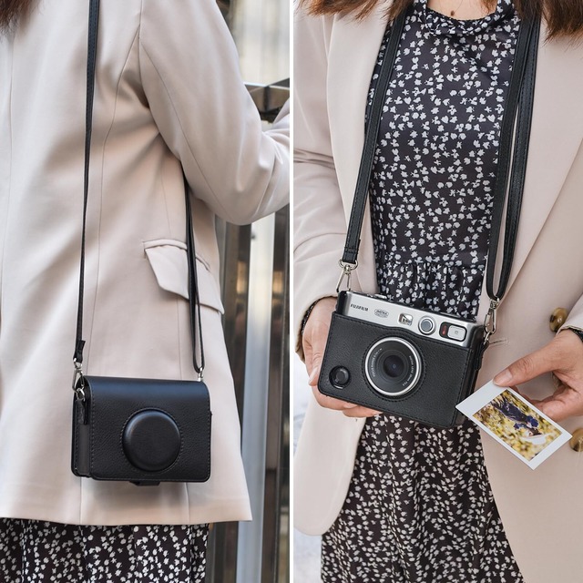 kinokoo チェキフィルム instax mini evo ケース、チェキ ケース チェキevo チェキ フィルム チェキevo instax mini EVOカメラケース ケースを取り外せずに充電でき instax mini Evoケース ショルダーストラップ付き PUレザー クリスマスプレゼント (ブラック)