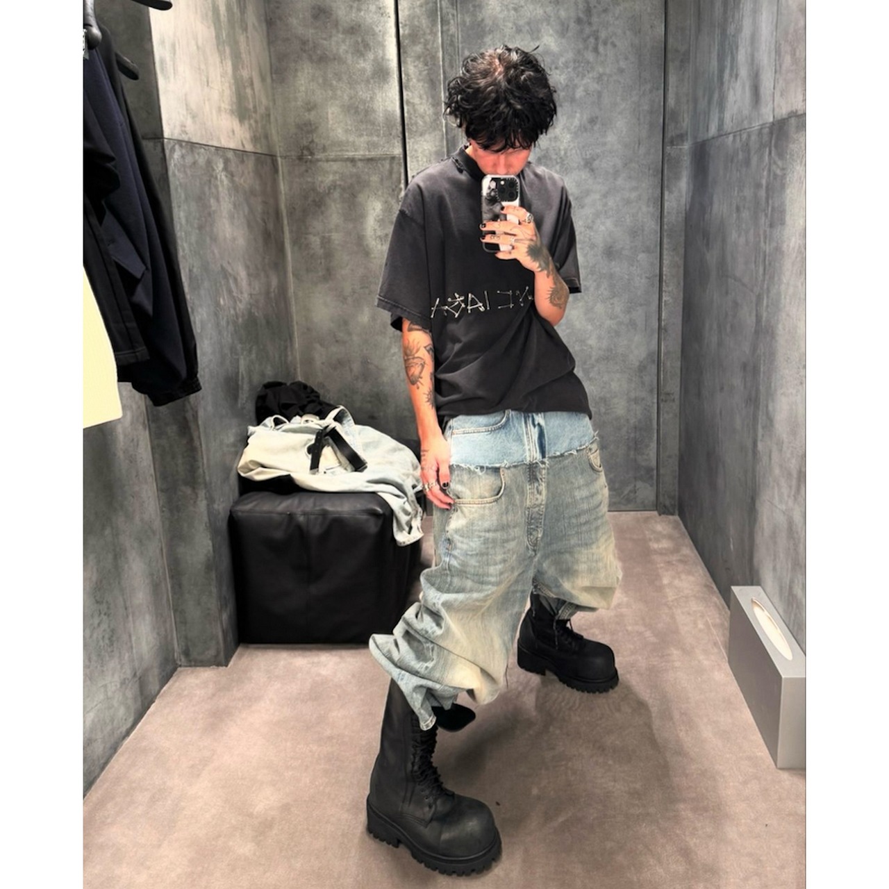 ストリート ダブルレイヤー デニムパンツ P270