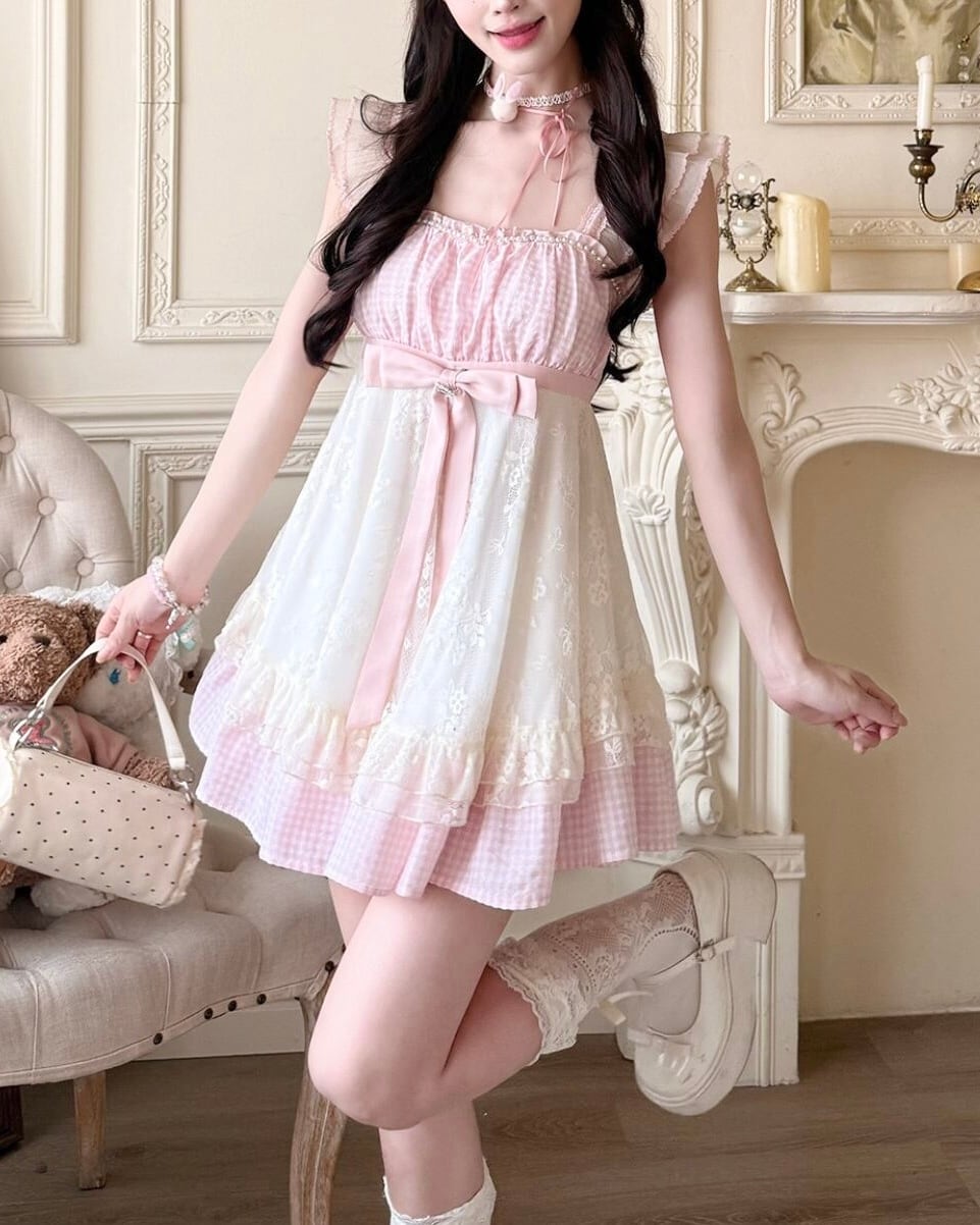 ガーリーチェックレースリボンワンピース 2508604
