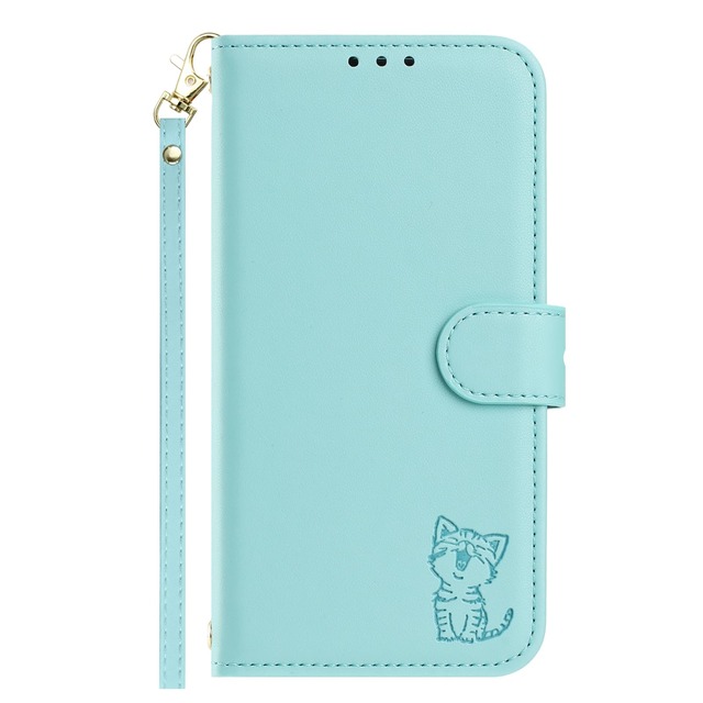SENNWAK 適合するiPhone seケース いPhone 8/7 se2 se3ケース 手帳型 case ネコちゃん ストラップ付き カード収納 スタンド機能 sky blue