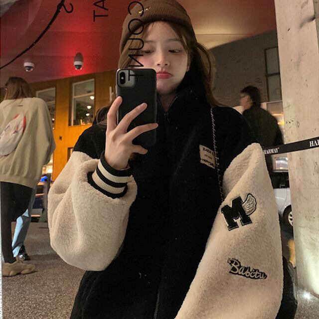 ジャケット スタジャン アウター レディース もこもこ オーバー