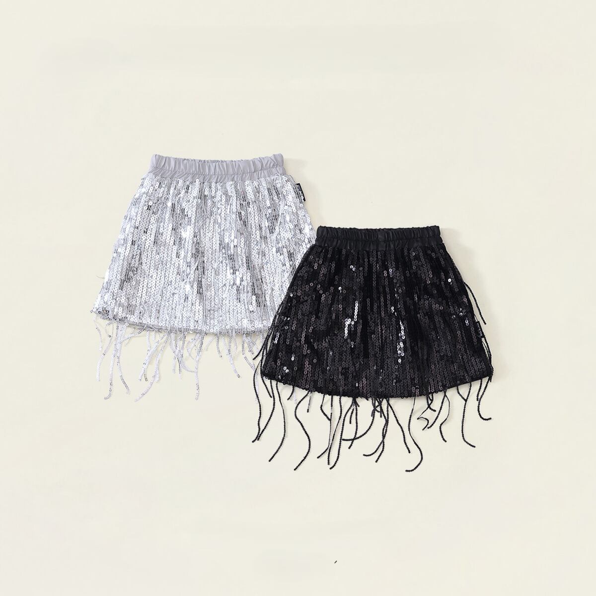 【 キッズ 90-140cm 】スパンコールフリンジミニスカート/ダンス発表会にも/お揃いコーデ