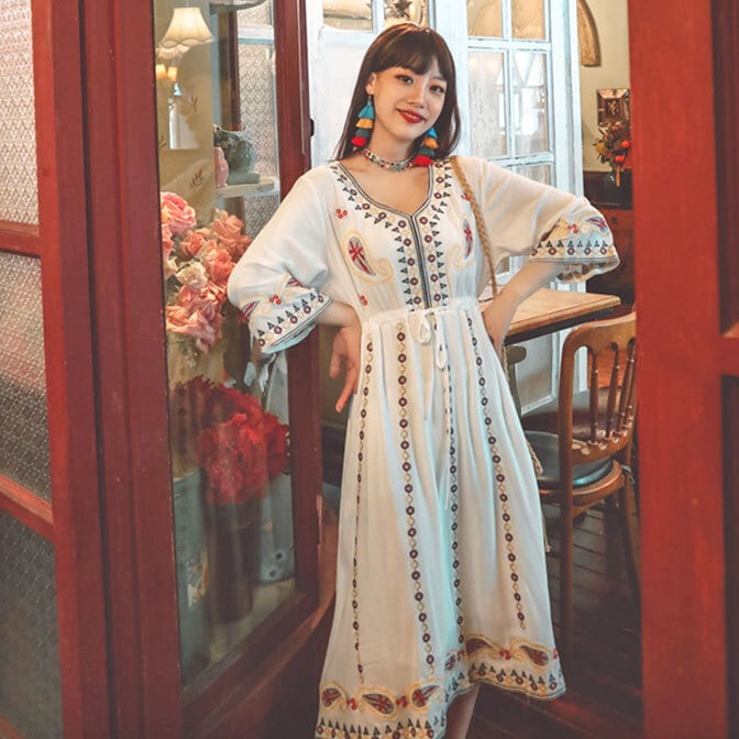 チャイナ服 ワンピース ゆったり 民族風 刺繍 エスニック柄 七分袖 ロング丈 zl277 | チャイナ服専門店のchai | チャイナドレス チャイナ服 ワンピース ゆったり 民族風 刺繍 エスニック柄 七分袖 ロング丈 zl277 | チャイナ服専門店のchai | チャイナドレス