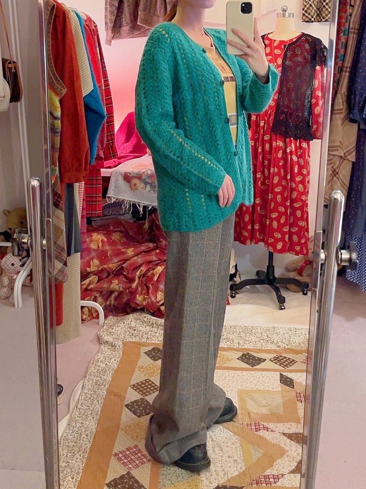 green crochet knit cardigan
