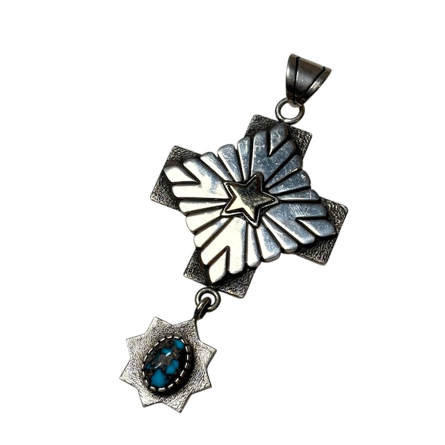 Navajo Patricia Bedonie silver × k14 Red Mountain turquoise pendant