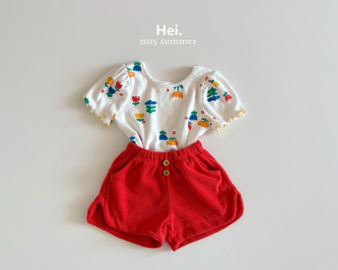 【Hei.】フラワープリントパフスリーブTシャツ  70~110cm - 7