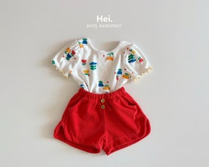 【Hei.】フラワープリントパフスリーブTシャツ  70~110cm