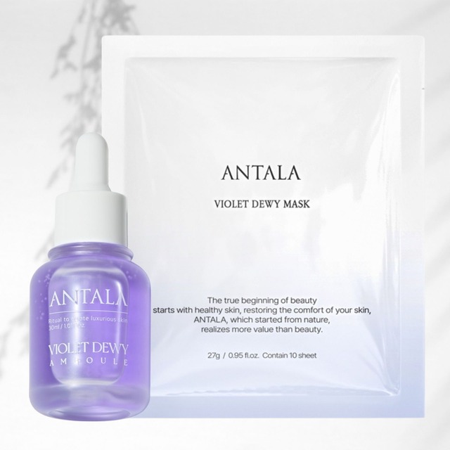 【2点セット】アンタラ ヴァイオレット ツヤ肌集中 マスク + 美容液 / ANTALA 韓国 コスメ 正規品 ハイドロゲルマスク 超密着 高保湿 フェイスパック アズレン アラントイン アデノシン ナイアシンアミド 保湿 美白 鎮静 整肌 シワ たるみ ハリ 保湿 毛穴 赤み 熱感 ケア 対策 低刺激 敏感肌 レディース 美肌