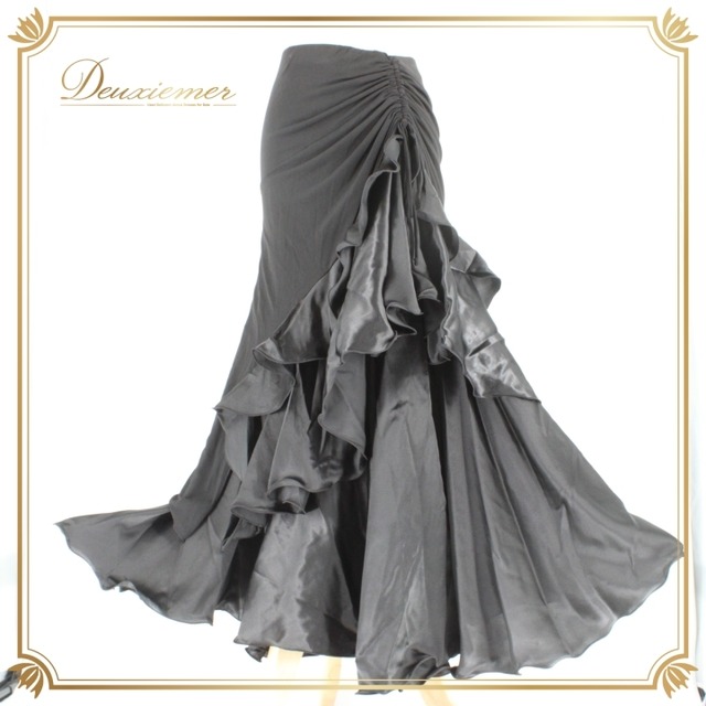 社交ダンス 衣装 スタンダード スカート レッスンウェア 上品 黒 ブラック系 光沢感 フォーマル シンプル 無地 フリル 華やか かわいい 柔らかい 体型カバー レディース パーティー ダンス用 フリルスカート セクシー セットアップ 伸縮性 薄手 上下セット 発表会 演出用 初心者 中級者 おしゃれ シンプルスタイル