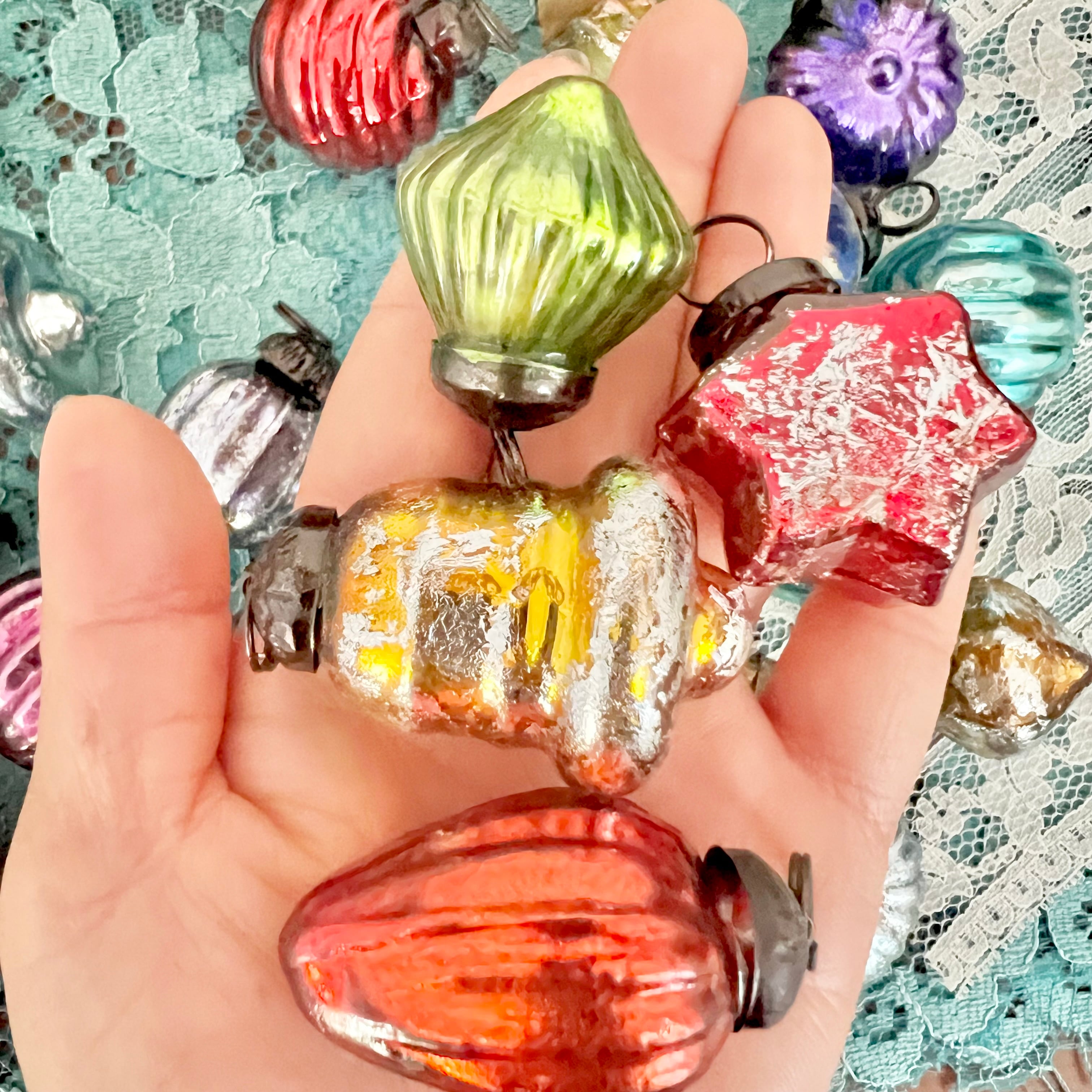 ハンドメイド クリスマス ガラスオーナメント（アソート3個セット